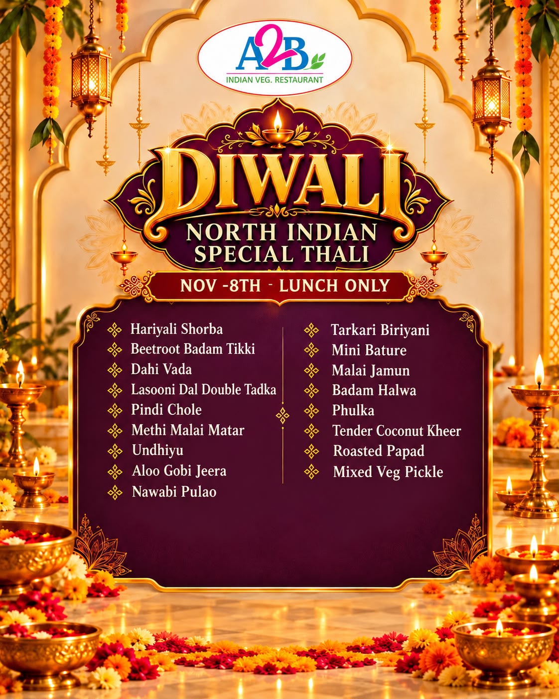 A2B Diwali North Indian Thali